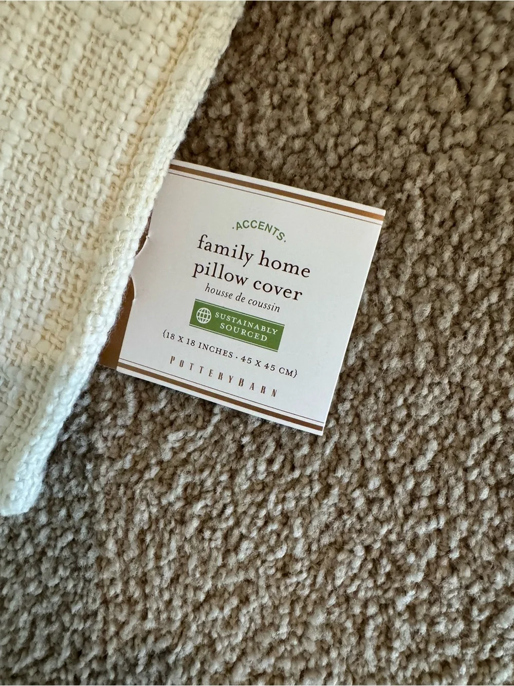 Pottery Barn Family Home Embroidered Pillow Cover 18” x 18” NWT